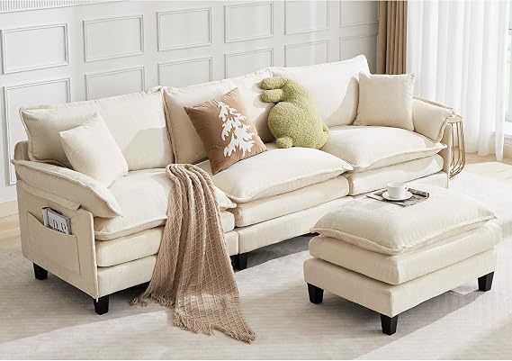 Cloud Couch, Modular Sectional Sofa with Pillows & Movable Ottoman, Couches for Living Room, Bedroom and Apartment, Beige