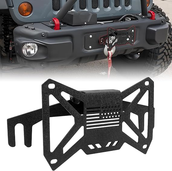 Flip up Winch License Plate Frame for 10 Hawse Fairlead Universal License Plate Mount Winch License Frame Relocation License Bracket for Off-Road Trucks Bumper
