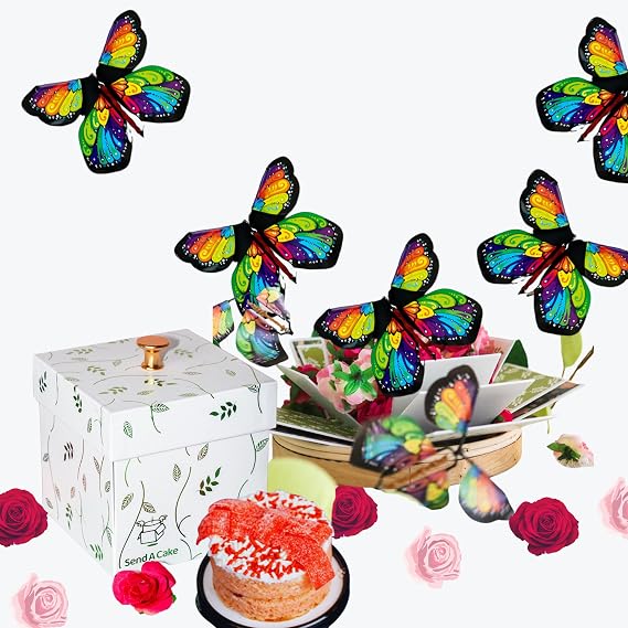 Blossom Explosion Box, Ready to Gift, No Assembly Required with Flower Shower & Flying Butterfly Surprise by Send A Cake - Gift for Women, Men, Sister, Mom, Dad, Best Friend, Adults, Kids