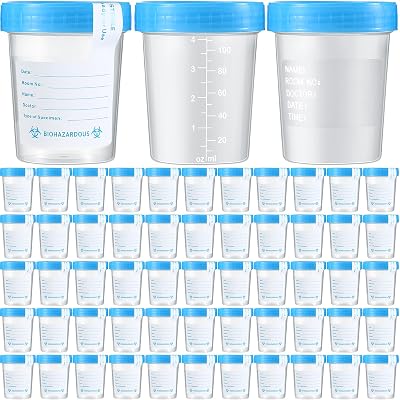 Layhit 120 Pcs Disposable Urine Cups Specimen Cups with Lids Tamper Evident Seal 4oz Specimen Containers Leak Resistant Urine Sample Cups Urine Sample Containers for Testing PeeBlue