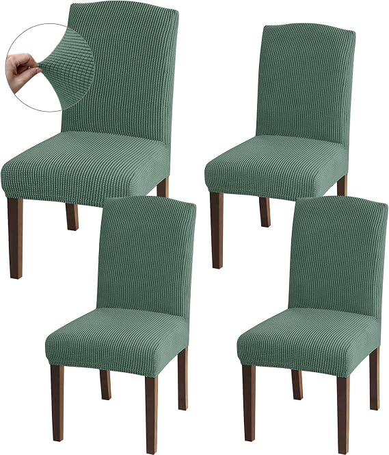 Granbest High Stretch Dining Chair Slipcovers, Universal Fit Jacquard Parson Dining Chair Covers, Removable Chair Protectors for Dining Room, Kitchen, Restaurant and Hotel (Set of 4, Matcha Green)