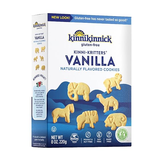 Kinnikinnick Gluten Free KinniKritters Vanilla Animal Cookies, 8 oz Box, Allergy Friendly, Vegan, Kosher