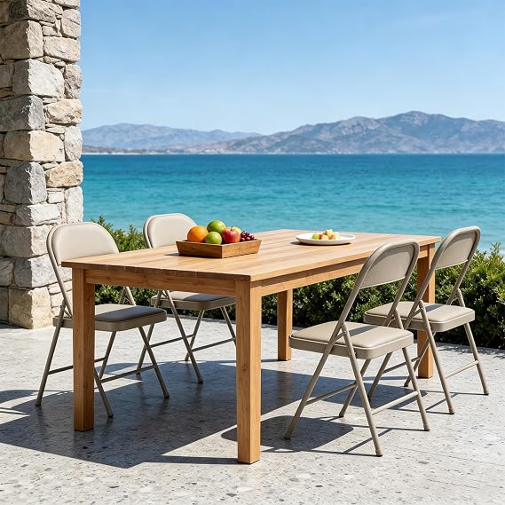 Folding Dining Chairs Set of 4 - Modern PU Leather Folding Chairs with Cushion Seat & Back Metal Legs Kitchen Chairs Folding Chair Set for Kitchen/Living Room/Bedroom/Parties (Khaki)
