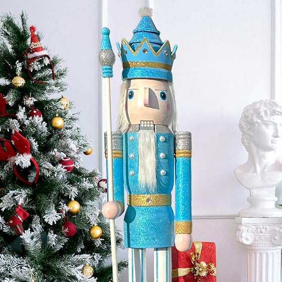 CDL Giant Nutcracker 6ft L Pastel Blue Nutcracker Blue Glitter Large Wooden Christmas Nutcracker Figure King Home Bar Decor 180CM K35