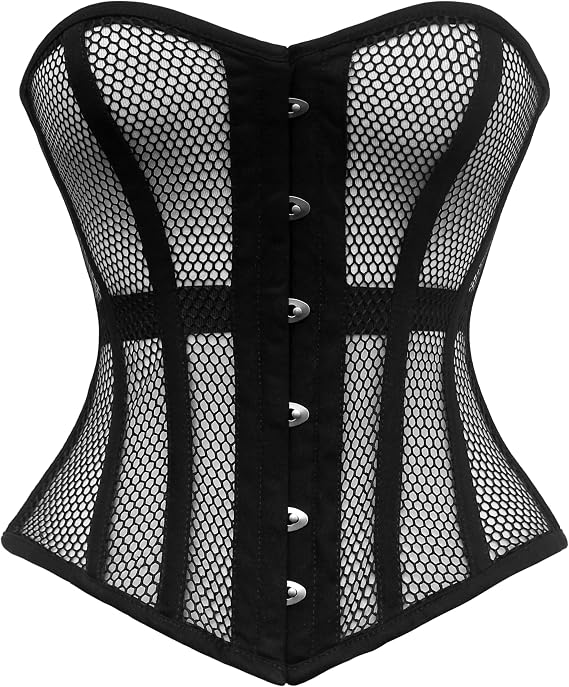Overbust Mesh Corset Black Waist Training Steel Boned Heavy Duty Mesh Black Corset