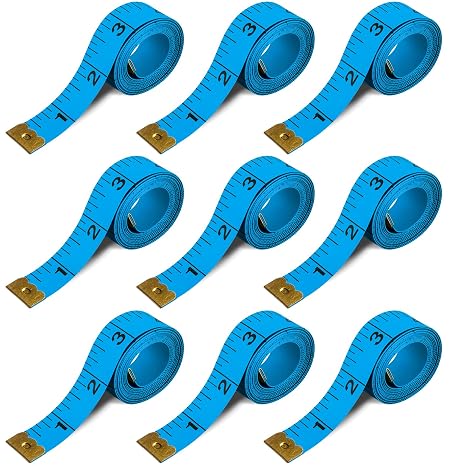 Tape Measure Body Measuring Tape 9 Pack Soft Fabric Measuring Tape for Sewing Cloth Measurement,Double Scale Tailor Ruler for Weight Loss (Blue)