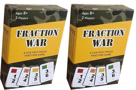 Fraction War Math Game - Fun Fraction Game to Learn, Compare and Simplify for 2nd to 5th Grade (2 Pack)