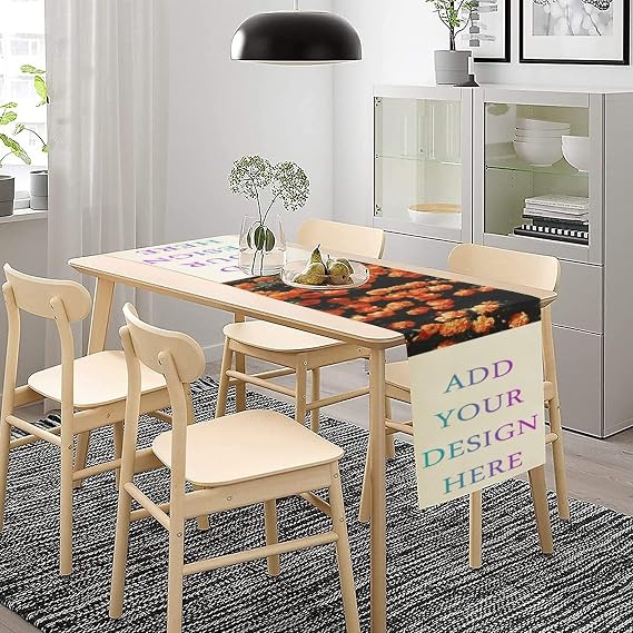 Custom Table Cloth Personalized Table Runner with Business Logo Design Your Own Photo Text Durable Soft Banner Tablecloth for Birthday Wedding Anniversary