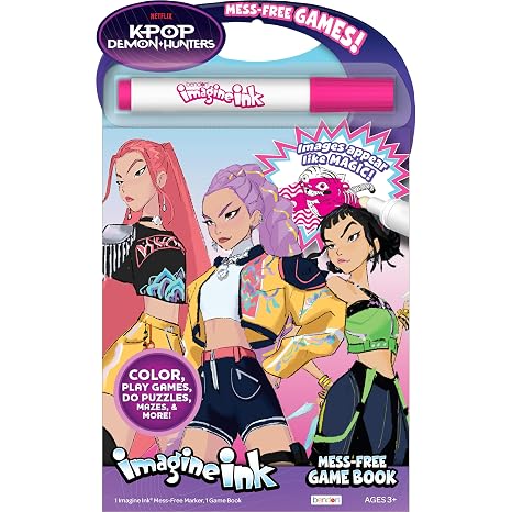Official KPop Demon Hunters Imagine Ink Mess-Free Game Book - 16-Page Color Reveal Fan Activity - Gifts for Tween Girls