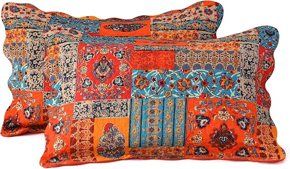 Qucover Patchwork Pillowcases 2 Pack Multicolor Floral Printed Pillow Cases
