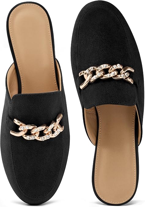 Ecetana Women's Mules Suede Flats: Comfortable Slip On Backless Loafers