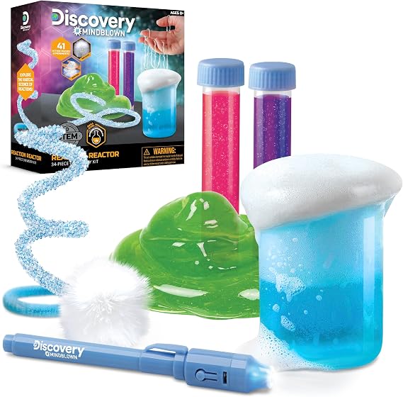 DiscoveryTM Reaction Lab Chemistry Set 41 STEM Experiments for Kids| Includes Black Light Pen, Crystal Growing, Slime, Goo| Educational Learning Toy| Science Activity Kit| Boys & Girls Gift| Age 8+