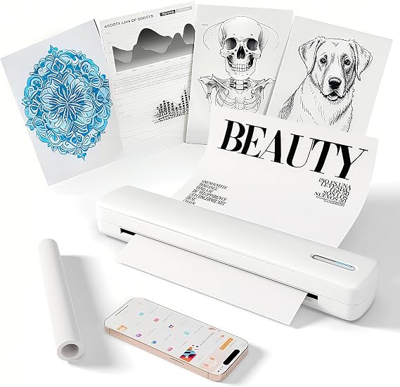 C80 Wireless Printer, Inkless Portable Printer for Travel, Supports A4 8.5 x 11 Inch Thermal Paper, Compatible with Phone & Laptop (Elegant White)