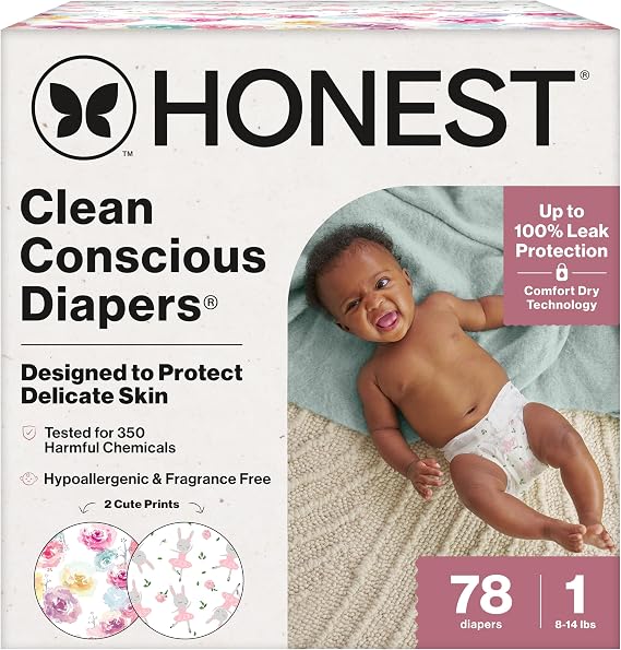The Honest Company Daytime Diapers, Rose Blossom + Tutu Cute, Size 1, 78 Ct