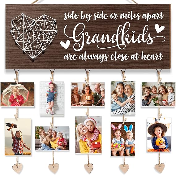 Mothers Day Grandma Gifts Picture Frame, Birthday Gifts for Grandma from Granddaughter Grandchildren, Grandkids Photo Holder Nana Gift Grandpa Grandmother Hanging Photo Display Christmas Card Holder