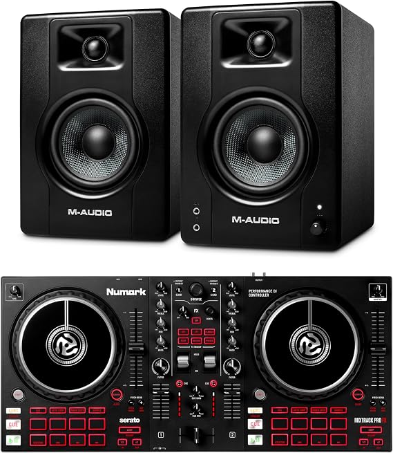 Numark Mixtrack Pro FX DJ Controller and M-AUDIO BX4 Pair Studio Monitors for Studio Recording, Music Production, Podcasting, Streaming