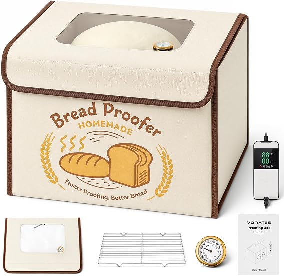 Dough Proofing Box Heater, Heated Bread Proofer Box with Temp Ctrl, Max 48H Timing, Sound Prompt, Top Window, NTC, Memory Function & 4 modes for Bread, Yogurt, Sourdough Feeding and Activation