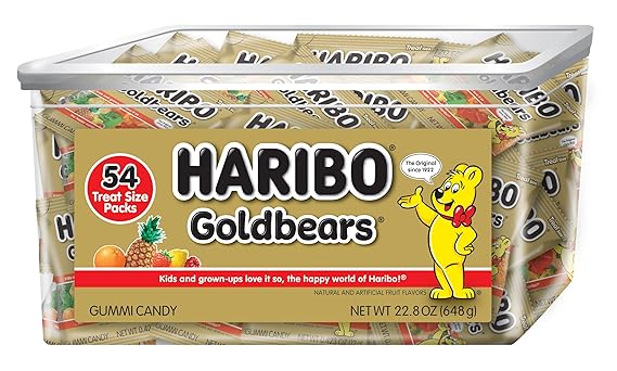 HARIBO Goldbears Fruity Gummy Candy, 22.8 oz. Tub (54 Mini Bags)