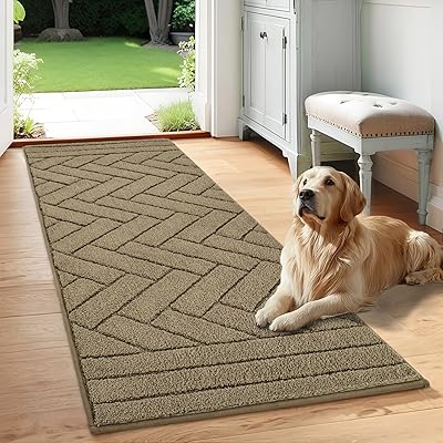 Tindbea Dog Mat for Muddy Paws,Absorbs Moisture Dirt Non-Slip Washable Mud Mat for Dogs,Soft Rubber Backing Front Inside Pet Rug for Entryway, Mud Dog Paws, Patio24x59,Light Taupe