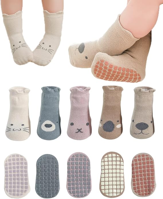 Baby Non-skid Socks Toddler Infant Boys Girls Non Slip Socks with Grips Anti-Slip Crew Socks