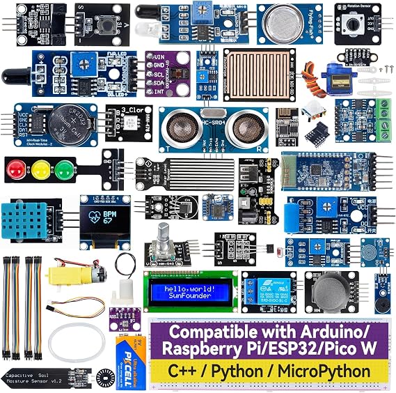 SunFounder Universal Maker Sensor Kit Compatible with Arduino Mega 2560/Uno R3/R4 Minima/WiFi Nano, Raspberry Pi 5/4B/3B+/Zero 2 W/, Pico W, ESP32, C++, Python, MicroPython, Beginners & Engineers