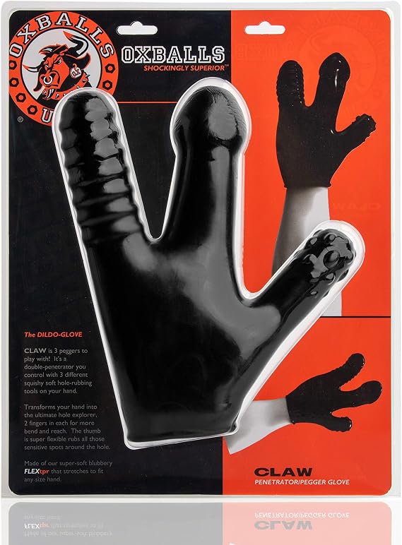 Oxballs Claw Soft Stretchy FLEXtpr Glove - Turns Your Hand into Ultimate Explorer with 3 Squishy-Soft Textured Attachments for Playful Stimulation - Versatile Reach Deep Exploration and Fun - Black