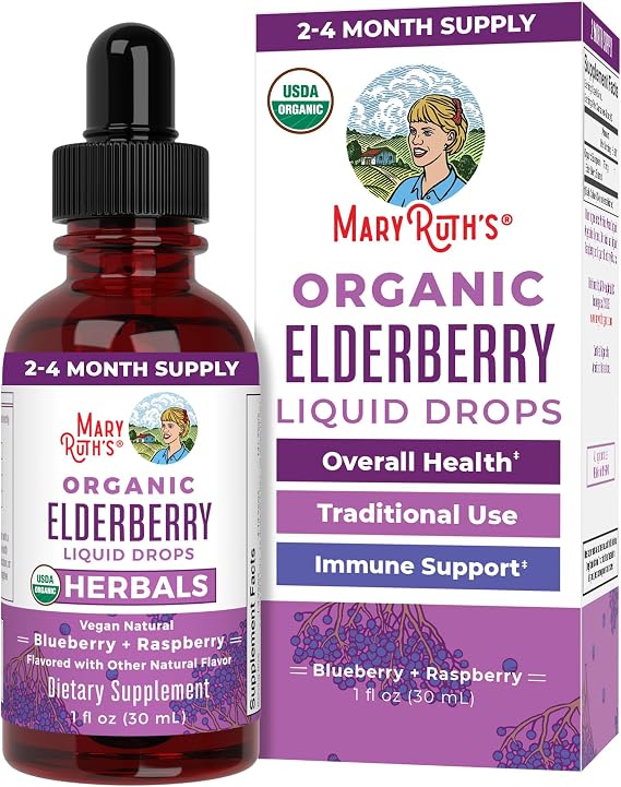 MARYRUTH'S Organic Elderberry Liquid Drops for Adults & Kids, Immunity, 1oz | 150mg Elderberry Extract, Sugar Free, Vegan, Non-GMO