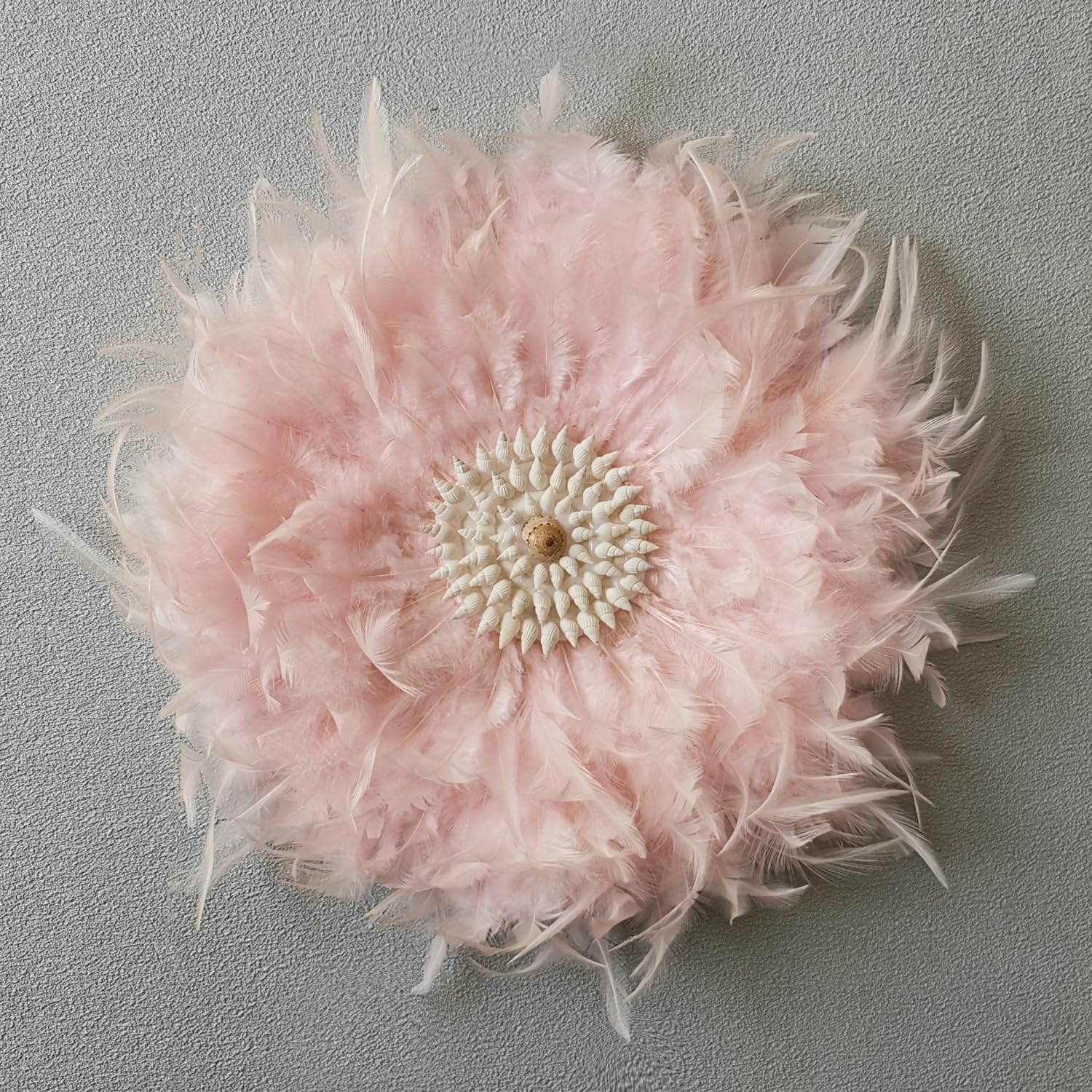 Teinopalpus Flower Wall Decor Multiple Layer Handcrafted Feather JUJU HAT Decoration Cowrie Shells for Balcony Patio Porch Bedroom Living Room Garden,Pink 14" in