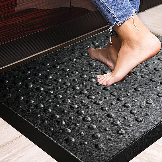 Extra Thick Anti Fatigue Kitchen Floor Mat 0.8 inch Comfort Standing Mat, Office Standing Desk Mat, Kitchen Rug, Massage Points Comfort Mat, 140D PU Foam (Black, 17'' x 22'')