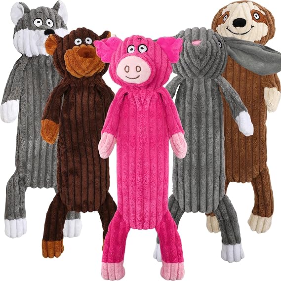No Stuffing squeaky Dog Toys for large dogs,5pack plush Crinkle chew Dog Toys to Keep Them Busy,Durable Cute Animals Puppy Teething toys for Small