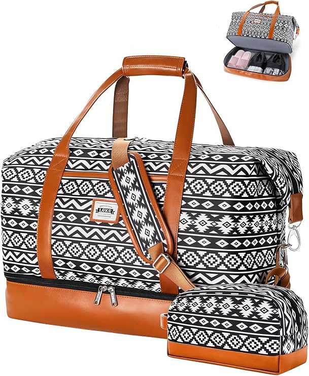 Weekender Bags for Women, Travel Duffle Bag Carry On Travel Bag Overnight Bag with Shoe Compartment Toiletry Bag, Large Weekend Tote Bag Gym Bag Hospital Bag for Labor and Delivery, 50L, Black