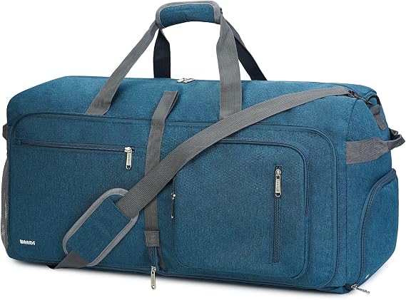 WANDF Travel Bag with Shoe Compartment Foldable Weekender Travel Bag Hand Luggage for Men and Women (Blue 65L) Travel Bag Foldable Waterproof with Shoe Compartment Hand Luggage for Men Women