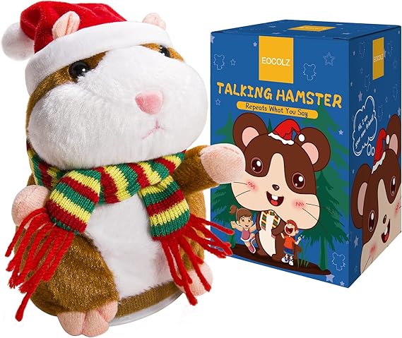 Eocolz Talking Hamster Repeats What You Say Mimicry Pet Plush Buddy Electronic Mouse Interactive Toy Funny Kids Stuffed Toys Children Early Learning for Girl and Boy Gift (Brown)