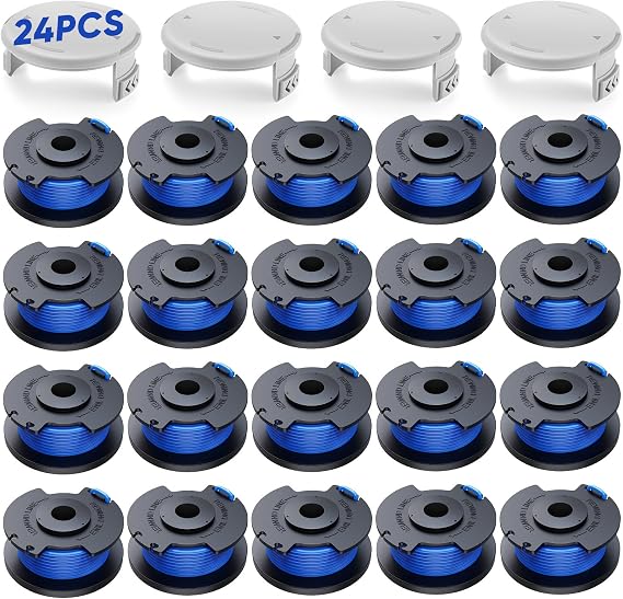 YWTESCH 24 Pack Weed Eater String Compatible with Ryobi One+ Trimmer, 0.065'' AC14RL3A Weed Wacker String Replacement for Ryobi 18v,24v,40v Cordless String Trimmer (20 Spool+ 4 Cap)