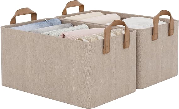 StorageWorks Foldable Storage Baskets for Shelves, Brown and Beige, 2-Pack