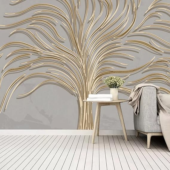 Tree Wall Mural Golden Lines Peel and Stick Self-Adhesive Wallpaper Removable Large Sticker Abstract Art Wall Decor Print Picture Image 79x55 Inch