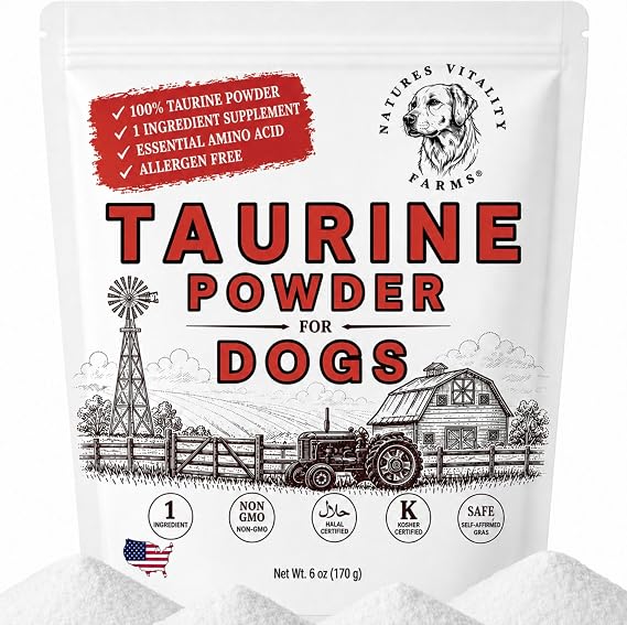 Taurine for Dogs - Taurine Powder Supplement, 500mg, Heart, Brain, Eyes, Muscle, Energy, and Growth, (6oz)