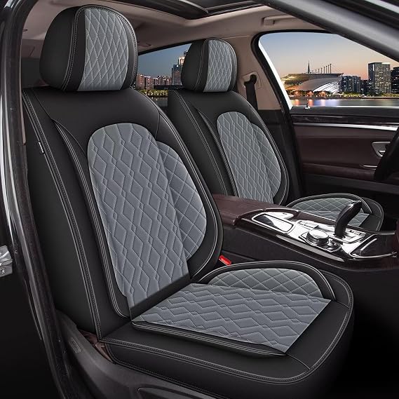 DISUTOGO 2 Front Car Seat Cover Fit for Toyota Highlander 2008-2024 2025, Faux Leather for Highlander Seat Covers Waterproof Auto Seat Cushion Protector Compatible Airbag (2 Seats,Black&Dark Grey)