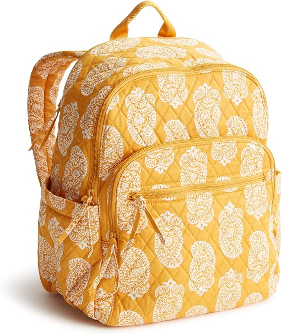Vera Bradley Women's Bancroft Backpack - Premium Cotton, Iconic Paisley Sunflower, One Size