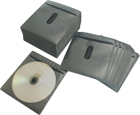 CD/DVD/BluRay Sleeves,Double-Sided Clear Refill Plastic Sleeve for CD and DVD Storage Binders with Drop-Proof Closure,100 Pack (New Black)