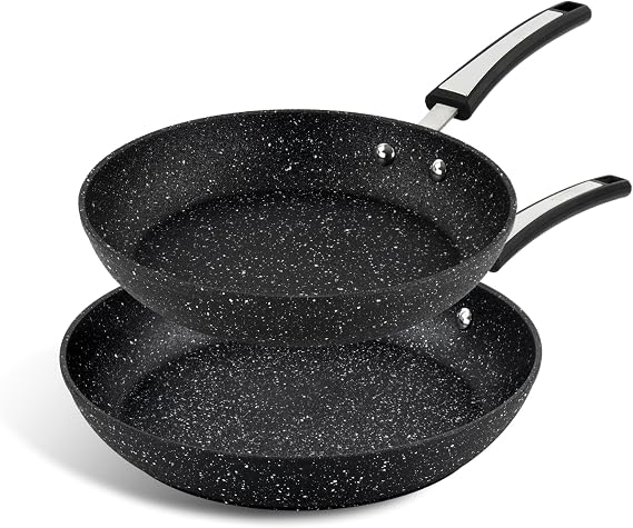 Scoville Xtra 24cm & 28cm Frying Pan Set, 2 Piece Non Stick Frying Pan Set, NEVERSTICK Coated, Suitable for All Hobs, Dishwasher Safe, PFOA Free, Ergonomic Handles, Aluminium, Black