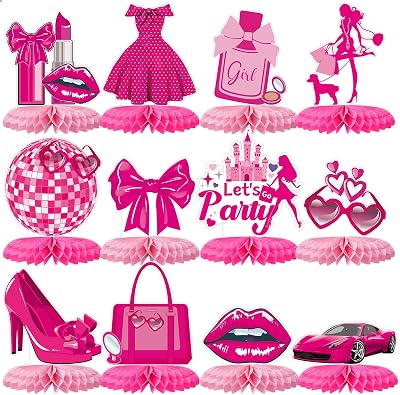 Tarklanda 12 Pack Pink Honeycomb Centerpieces Birthday Decorations 3D Honeycomb Table Decor Hot Pink Princess Party Table Topper for Women Birthday Night Bachelorette Party Bridal Shower Supplies