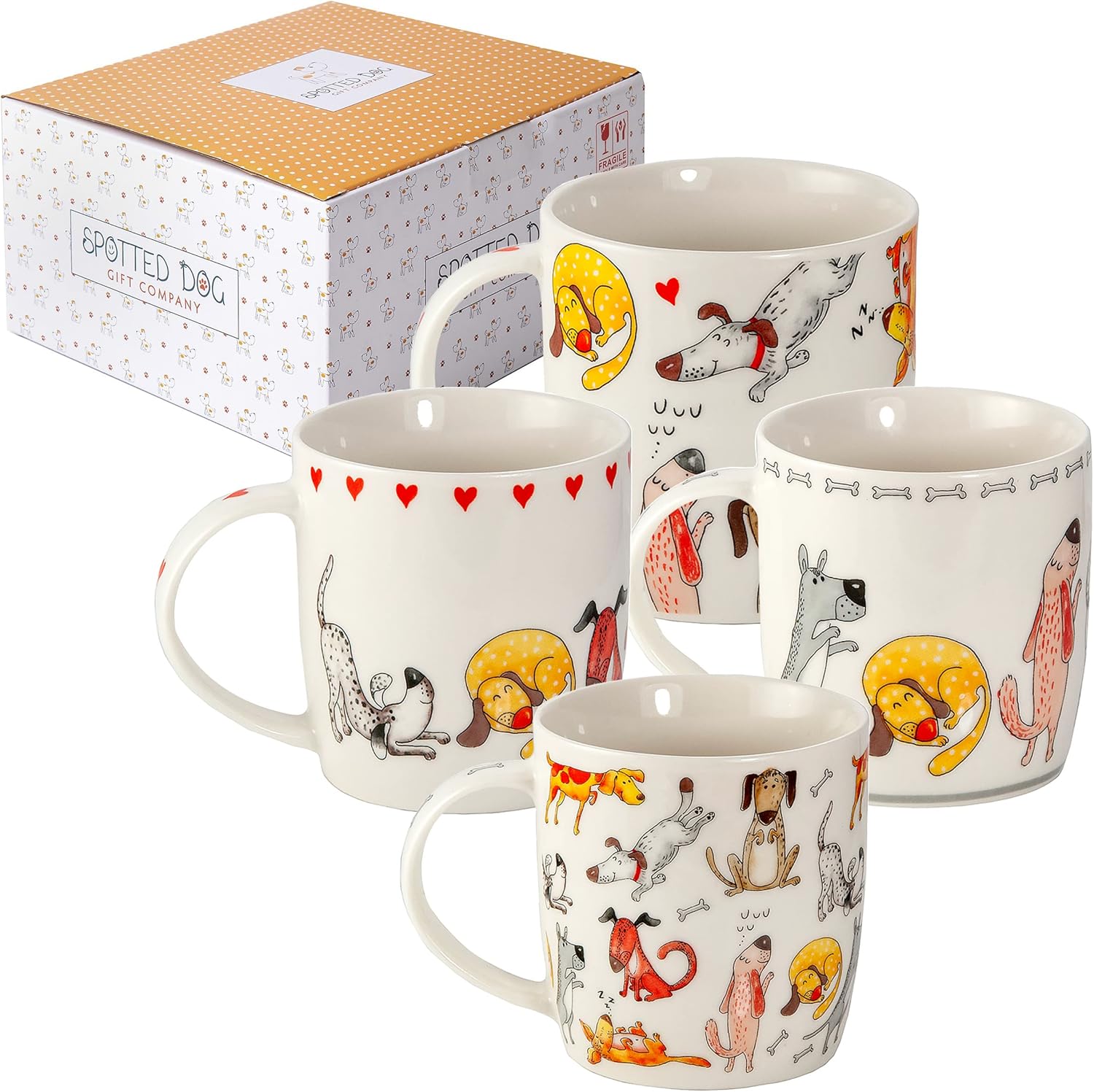 SPOTTED DOG GIFT COMPANY Dog Mugs Set of 2 – 350ml Ceramic China Coffee Mugs & Tea Cups - Funny Cute Dogs Themed | Dog Lover Gifts & Presents for Women, Men & Kids