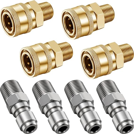 4 Pairs of NPT 3/8 Inch Male and Female Quick Connector Kit Pressure Washer Adapters Hose Quick Connector Pressure Washer Fittings, External Thread