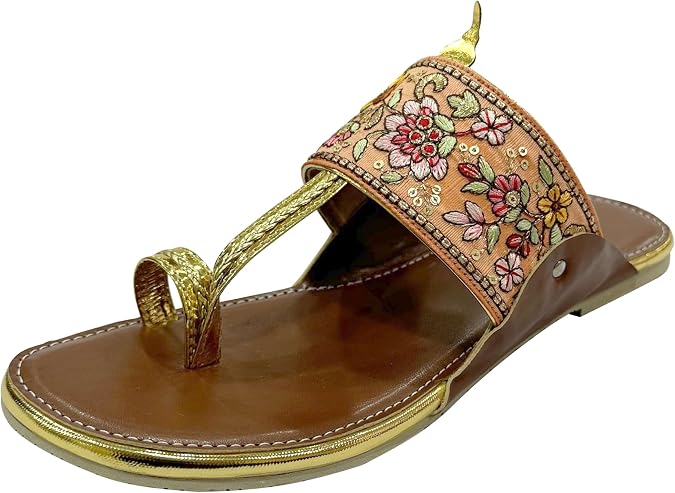 Shoe Bazar レディース エスニック Kolhapuri サンダル ピーチ マルチカラー インディアン ビーチサンダル