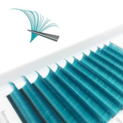 CoMango Colored Lash Extensions C Curl 8-14mm Mixed Lash Tray Easy Fan Volume Lashes Extensions Dark Turquoise Colored Eyelash Extensions Self Fanning Eyelash ExtensionsGreen,0.07-C-8-14MM