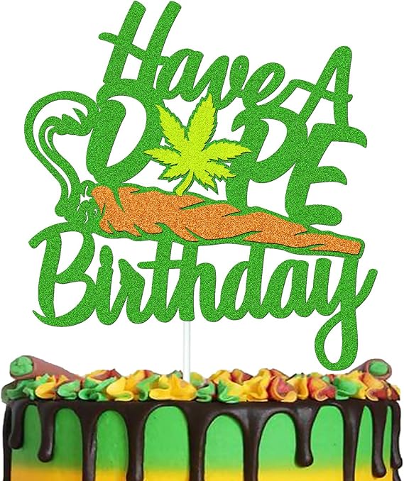 Have a Dope Birthday Cake Decorations Weed Leaf Pot Leaves 420 Themed Happy Birthday Cake Topper Men Women Bday Party Supplies Glitter Green Double Sided