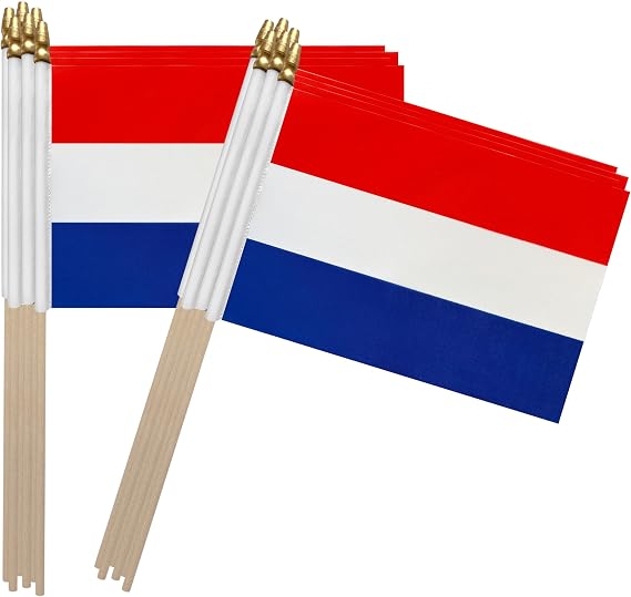 TSMD Netherlands Holland Stick Flag Dutch Small Mini Hand Held Flags,5x8 Inch,12 Pack