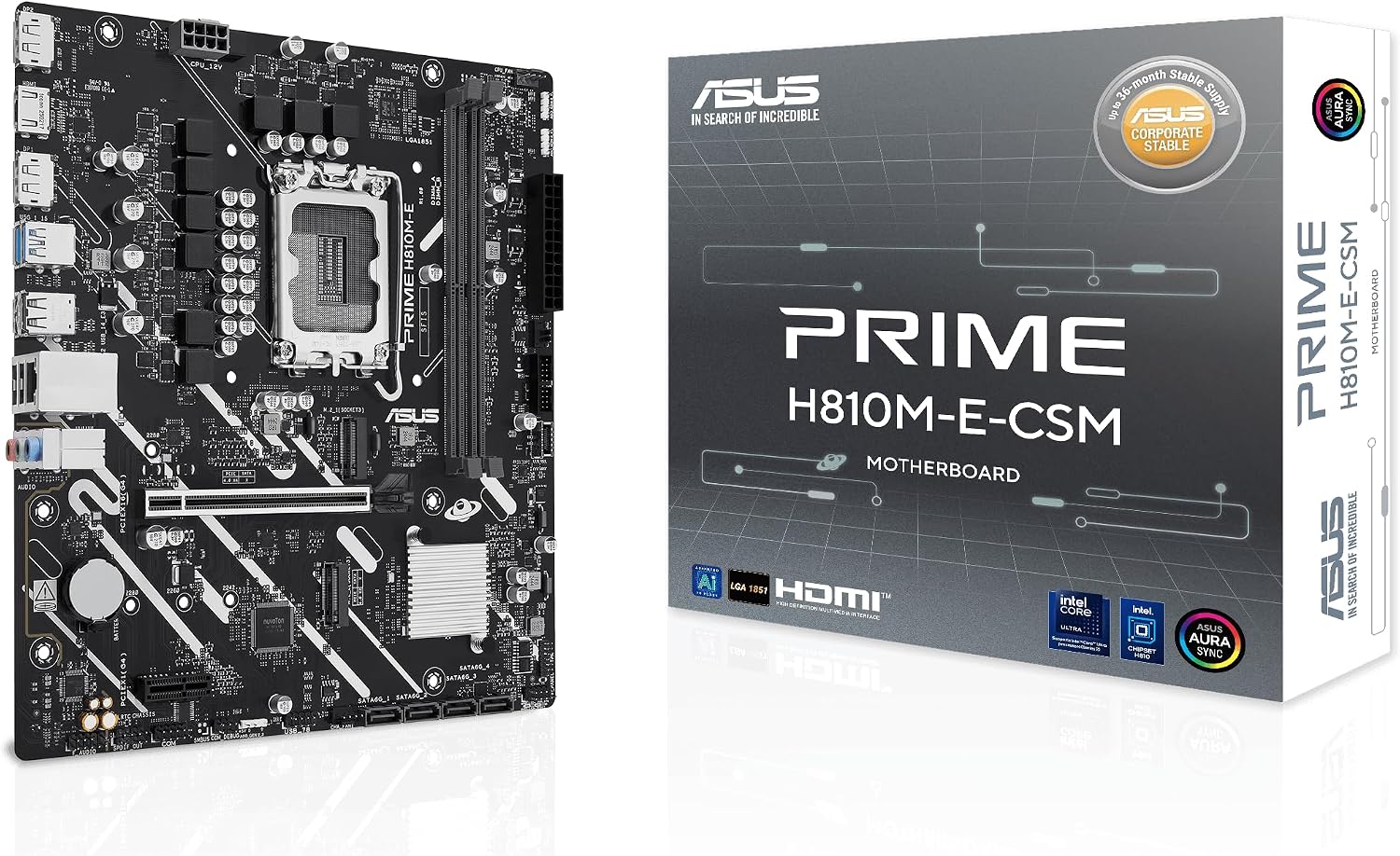 ASUS PRIME H810M-E-CSM Intel H810 LGA1851 DDR5 6400 2xDP HDMI Çift M2 USB3.2 AURA RGB mATX 6+1+1+1 Güç Aşamaları, Uzaktan Yönetim Yazılımı, Ready for Advanced AI PC
