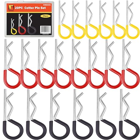 Wellmax 20-Piece R Clip Assortment - 7/64", 9/64", 5/32" for Hitch Pin Lock | Zinc-Plated Steel R Clips, 7/64in, 9/64in & 5/32in, for Hitch Pin Locks, Cotter & Hair Pins